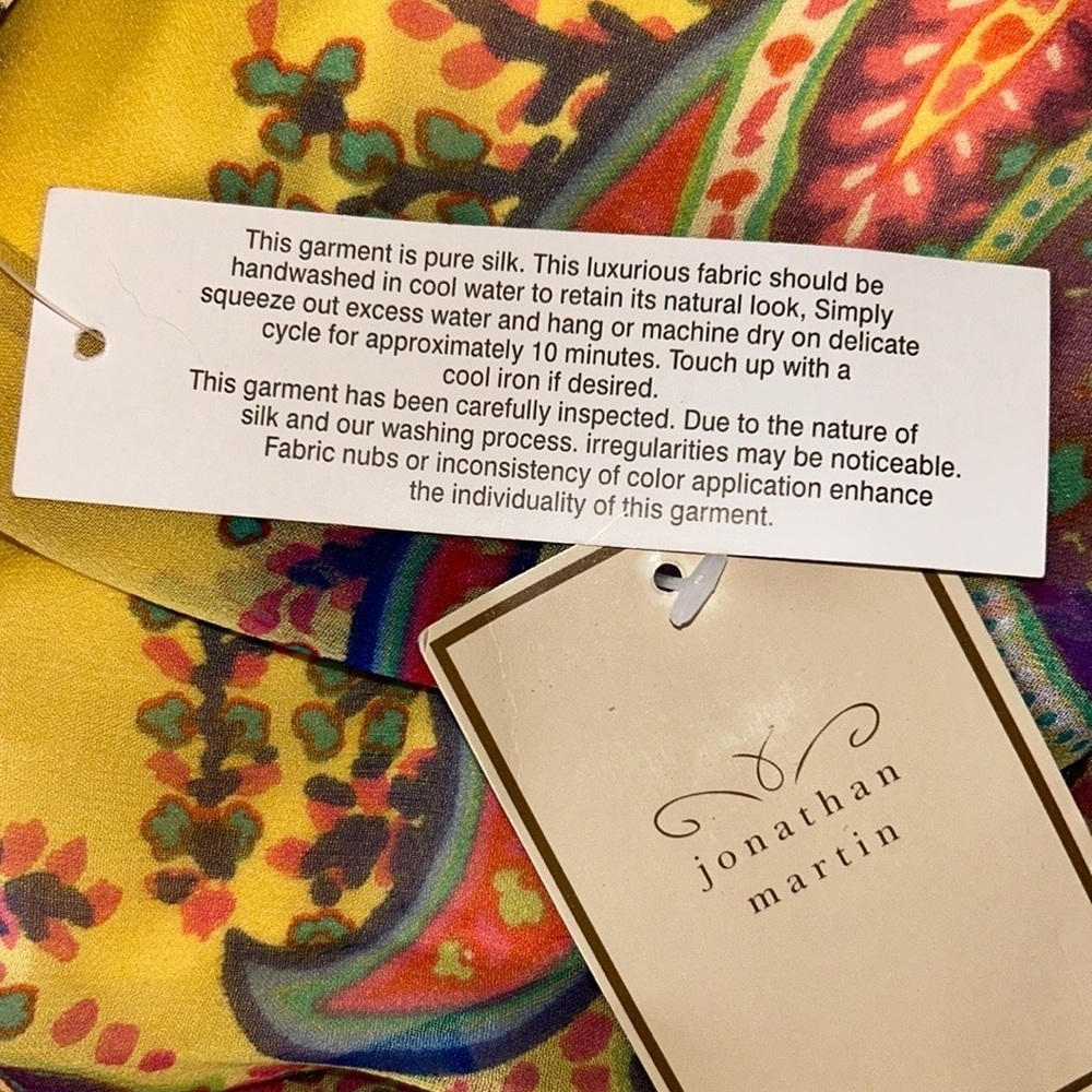 Vtg Jonathan Martin NWT Yellow Lavender Paisley Sleeveless Silk Cocktail Dress L - Picture 12 of 16